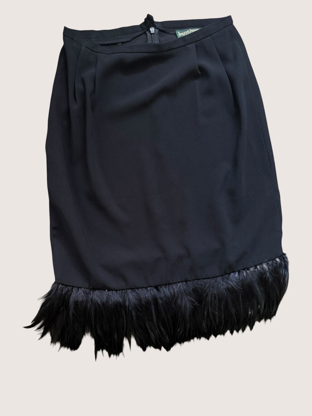 Harvé Benard Black Feather Trim Pencil Midi Skirt Size 6